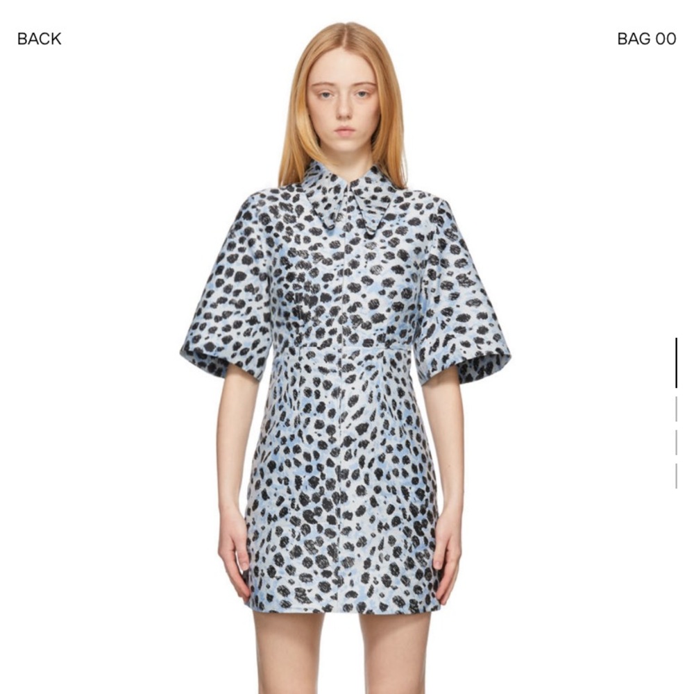 GANNI Crispy Jacquard Long Collar Mini Dress in Egret Blue